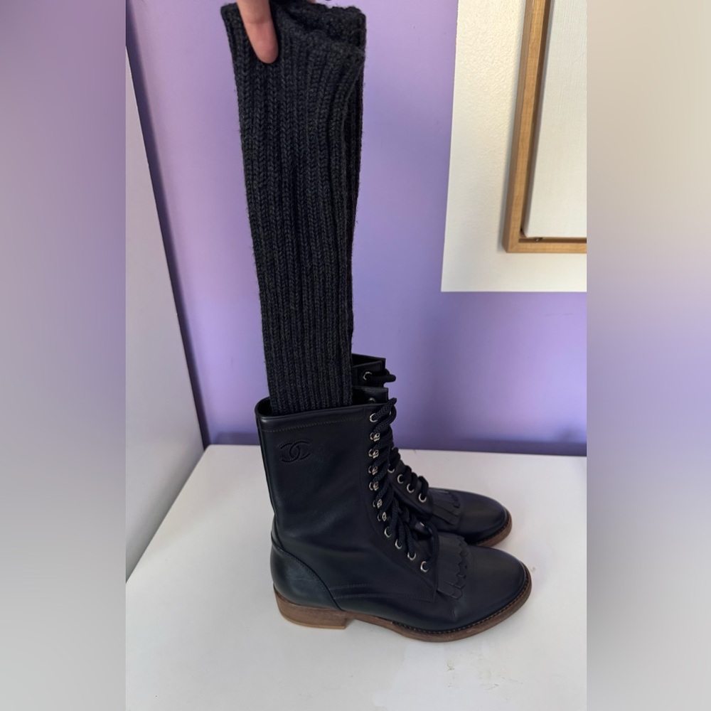 Chanel combat lace up knit sock boots size 38 - Picture 16 of 16